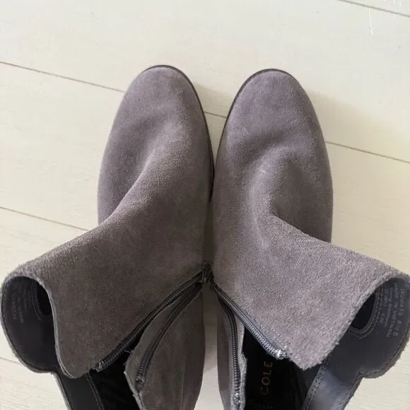 Cole Haan River Waterproof Suede Booties in Gray with Wood Heel 8.5 NWOB - Picture 6 of 11